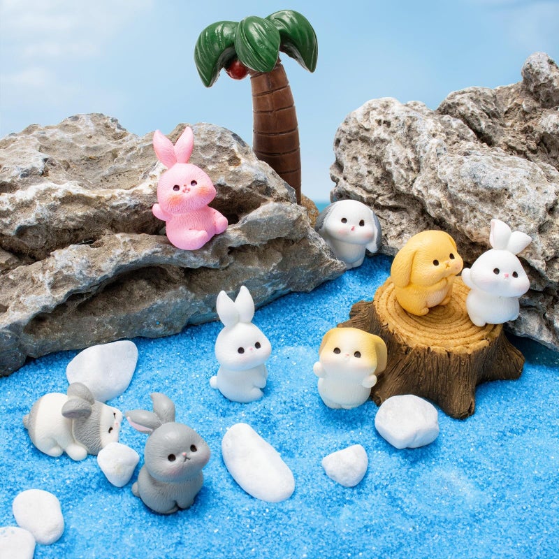 Exasinine 24 Pcs Mini Rabbits Easter Bunny Resin Bunny Figurines Mini Animals Fairy Garden Miniature Moss Landscape Ornaments for Easter Egg Fillers Dollhouse Cake Home D  cor - Image 5